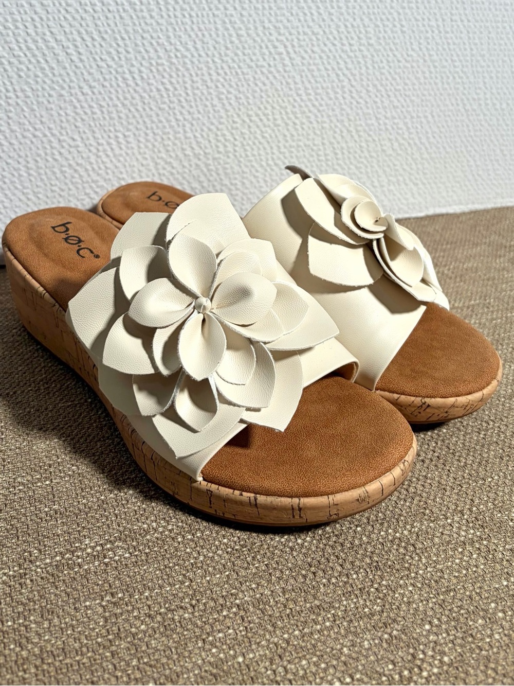 b.o.c. - Cream Floral Slide Sandal Wedge